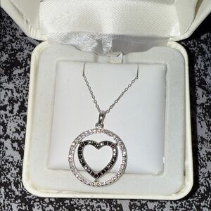 NWT in box Elegant Sterling Silver Heart Pendant Necklace with Diamonds